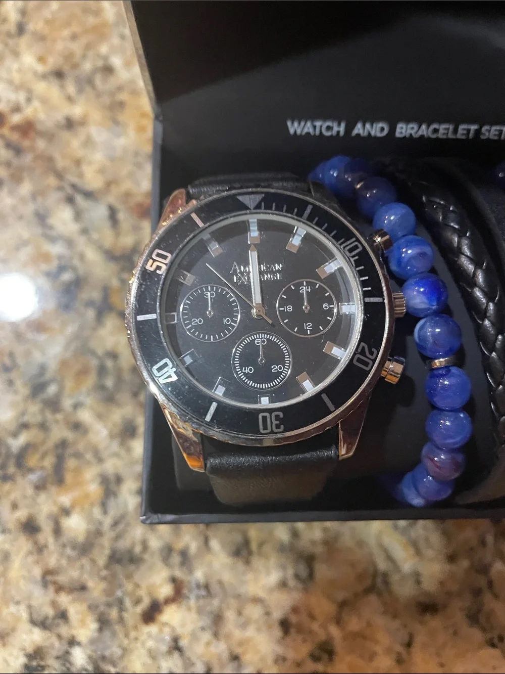 American Exchange Black Watch & Blue/Black Bracelet Set